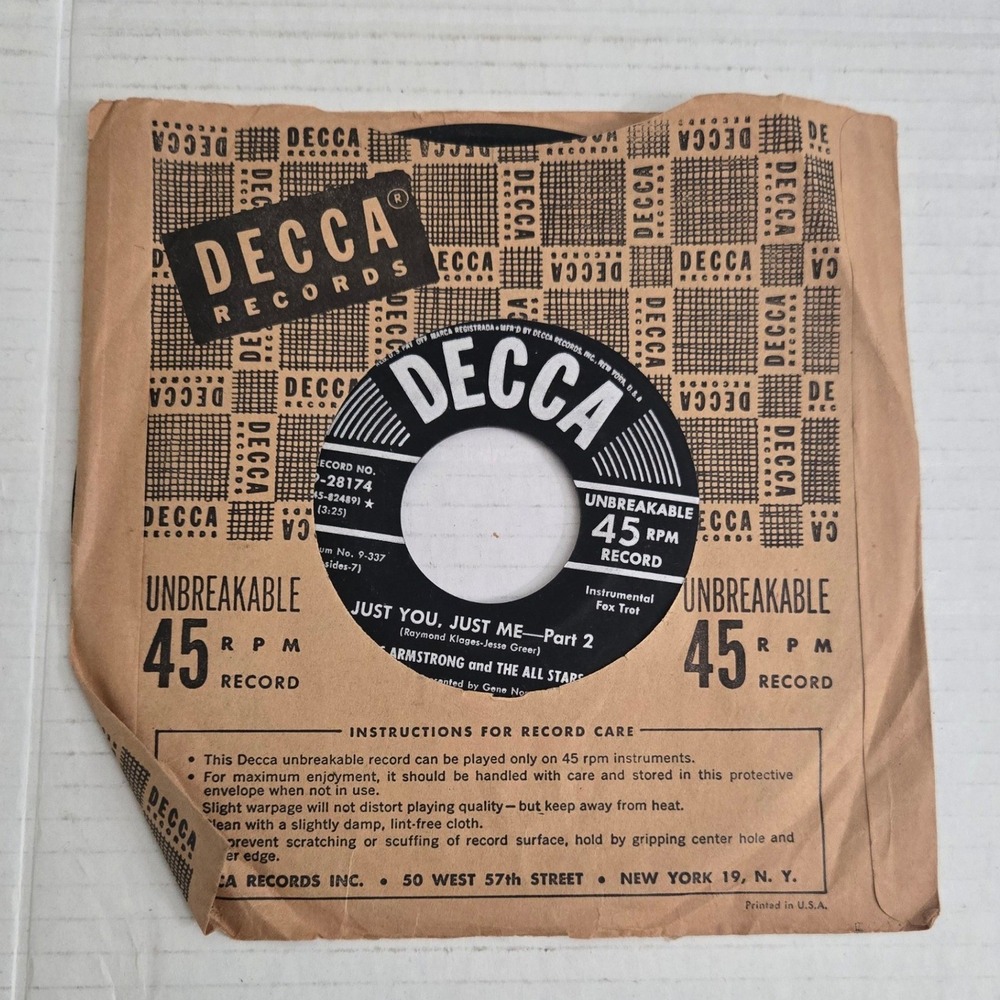 Vintage Louis Armstrong All Stars Just You Just Me 45 RPM Record Decca 9-28174